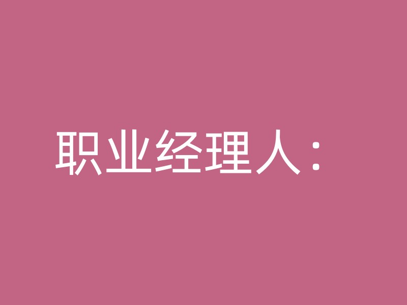 职业经理人：