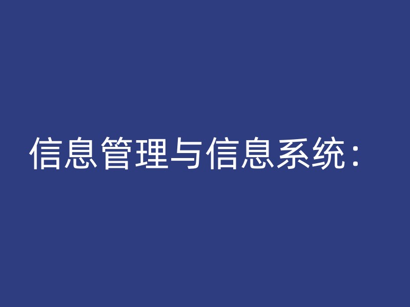 信息管理与信息系统：