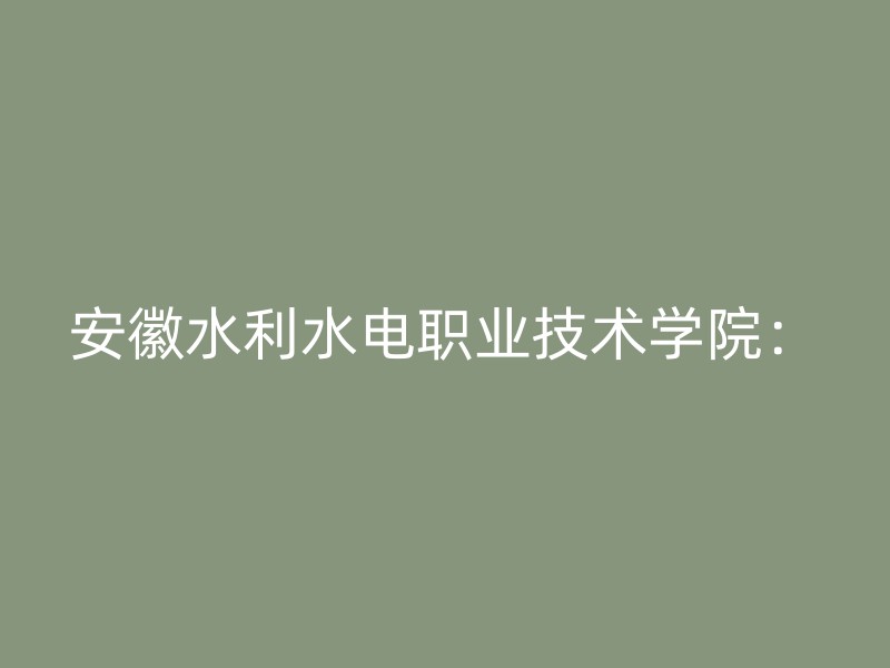 安徽水利水电职业技术学院：