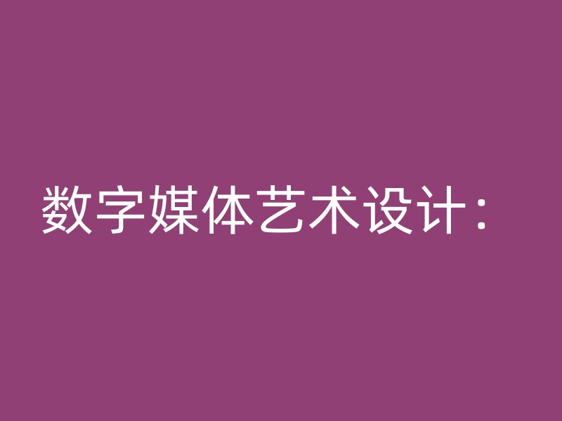 数字媒体艺术设计：