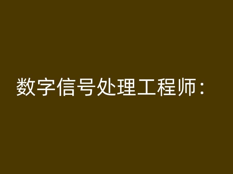 数字信号处理工程师：