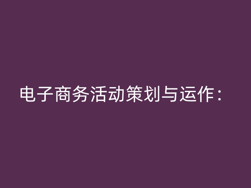 电子商务活动策划与运作：