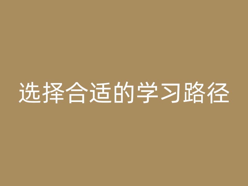 选择合适的学习路径