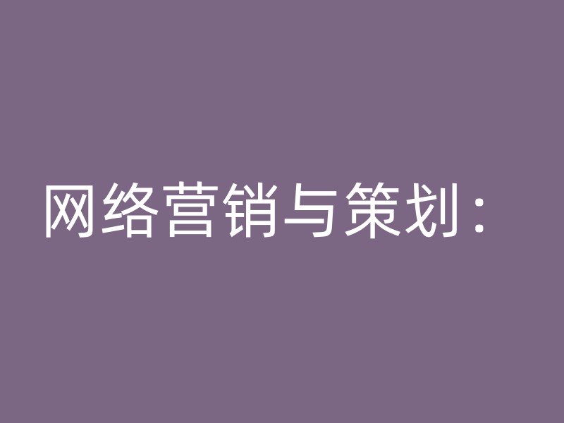 网络营销与策划：