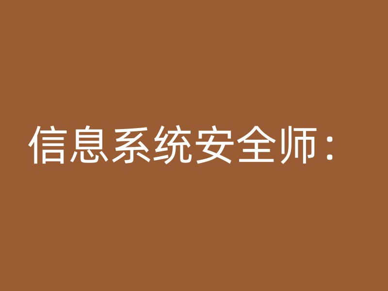 信息系统安全师：