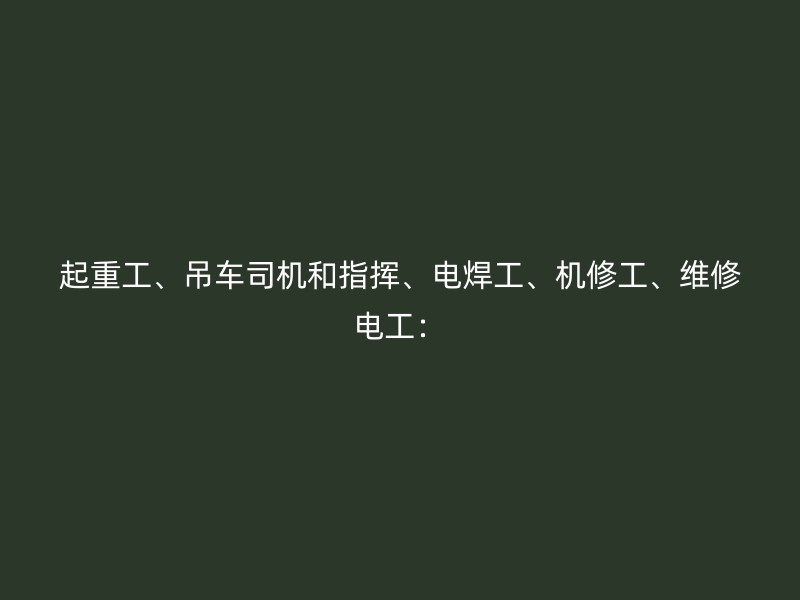 起重工、吊车司机和指挥、电焊工、机修工、维修电工：