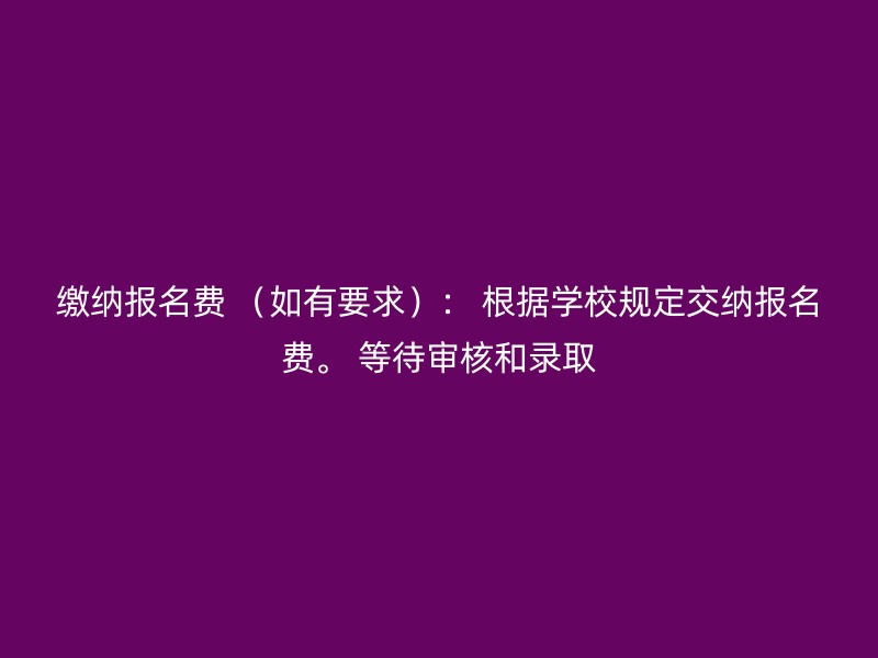 缴纳报名费 （如有要求）： 根据学校规定交纳报名费。 等待审核和录取