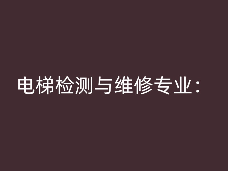 电梯检测与维修专业：