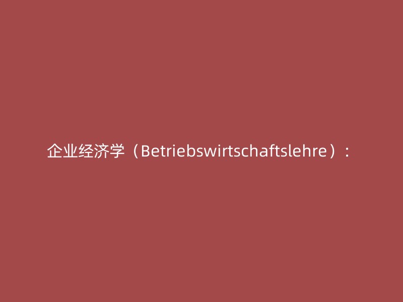 企业经济学（Betriebswirtschaftslehre）：