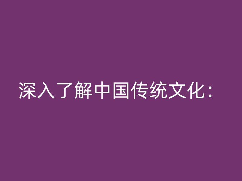 深入了解中国传统文化：