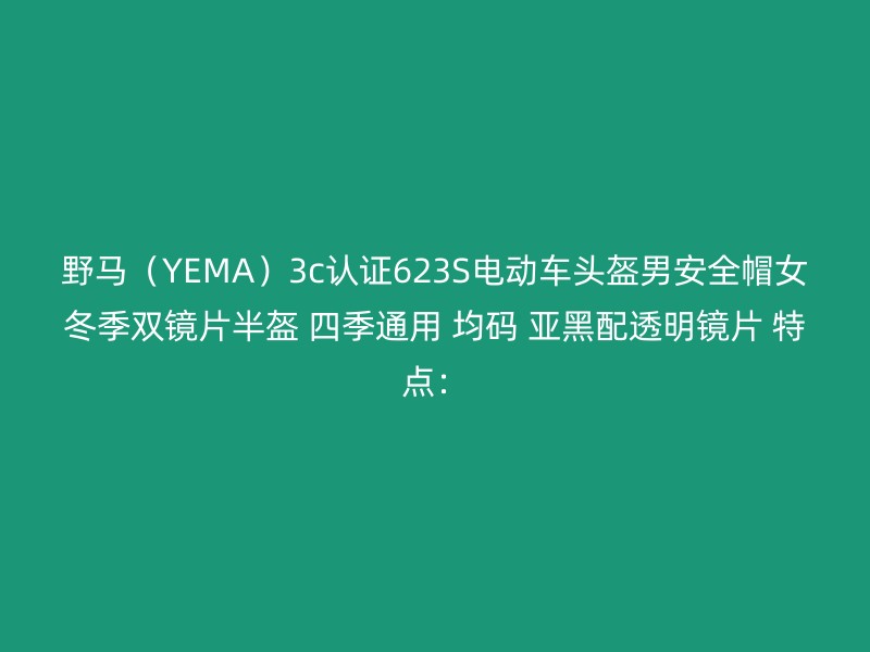 野马（YEMA）3c认证623S电动车头盔男安全帽女冬季双镜片半盔 四季通用 均码 亚黑配透明镜片 特点：