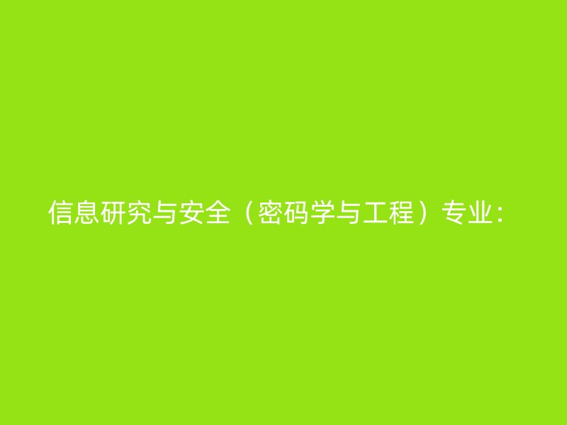 信息研究与安全（密码学与工程）专业：