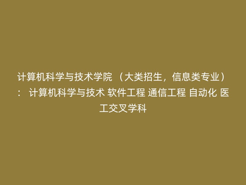 计算机科学与技术学院 （大类招生，信息类专业）： 计算机科学与技术 软件工程 通信工程 自动化 医工交叉学科