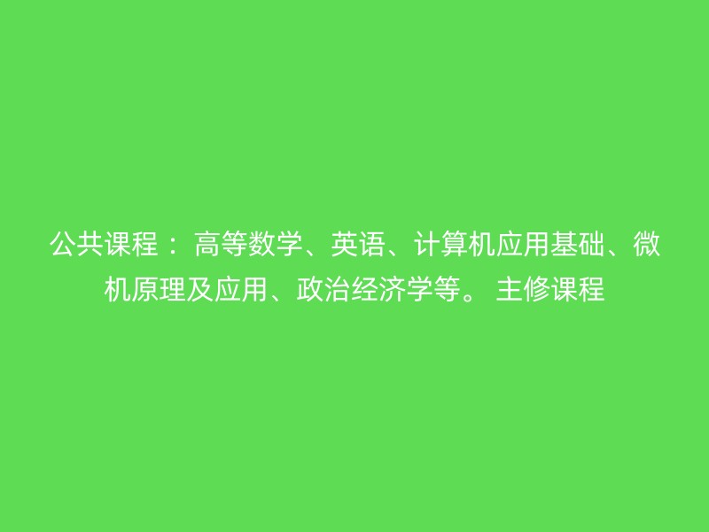 公共课程 ：高等数学、英语、计算机应用基础、微机原理及应用、政治经济学等。 主修课程