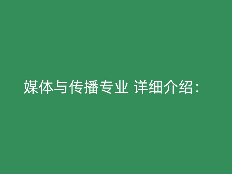 媒体与传播专业 详细介绍：