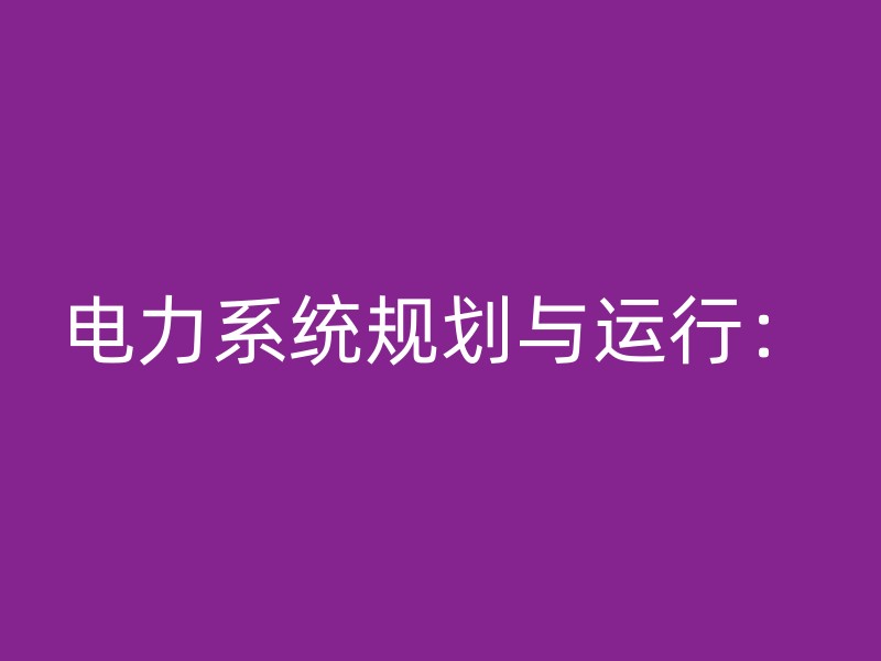 电力系统规划与运行：