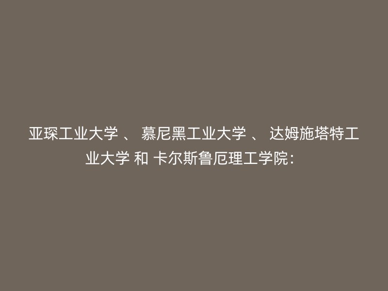 亚琛工业大学 、 慕尼黑工业大学 、 达姆施塔特工业大学 和 卡尔斯鲁厄理工学院：