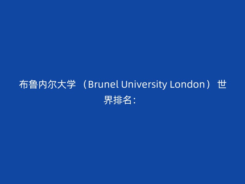 布鲁内尔大学 （Brunel University London） 世界排名：