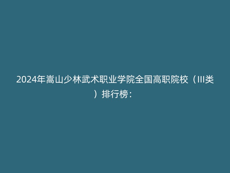 2024年嵩山少林武术职业学院全国高职院校（III类）排行榜：