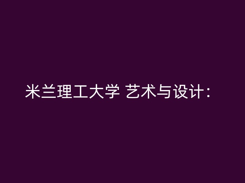 米兰理工大学 艺术与设计：