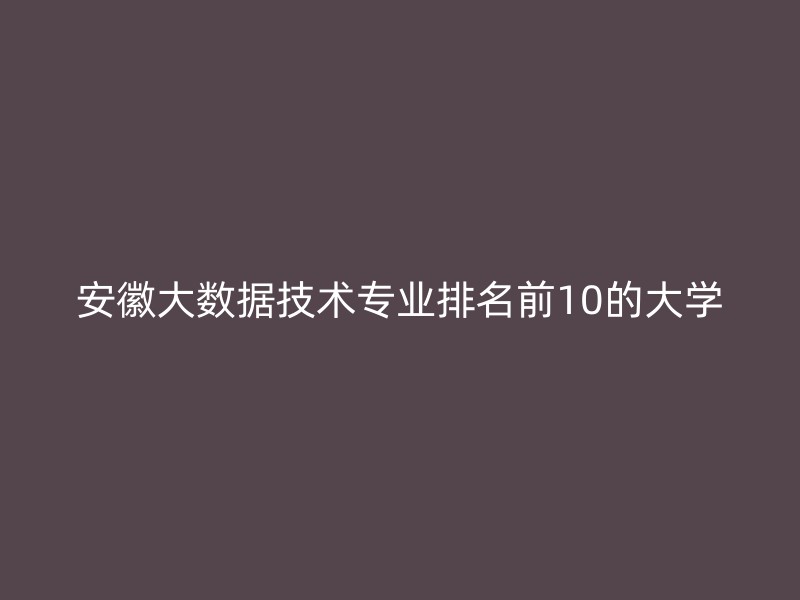 安徽大数据技术专业排名前10的大学