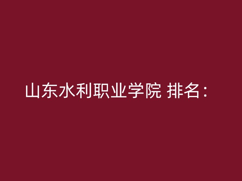 山东水利职业学院 排名：