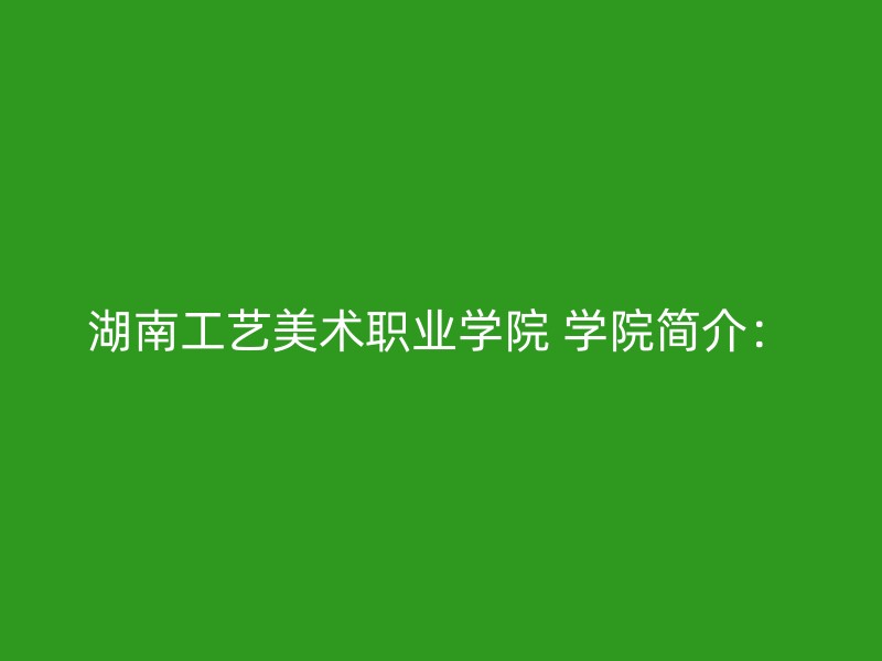 湖南工艺美术职业学院 学院简介：