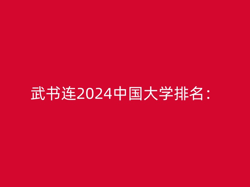 武书连2024中国大学排名：