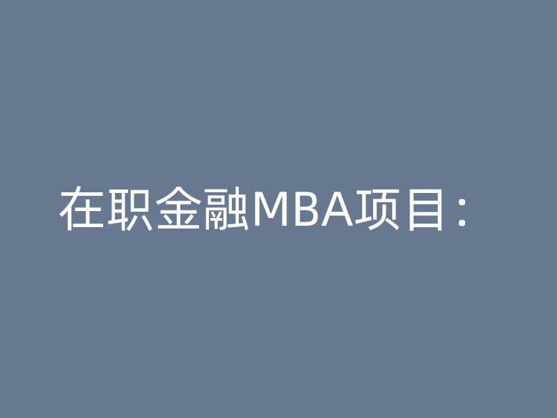 在职金融MBA项目：