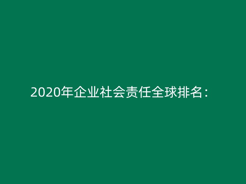 2020年企业社会责任全球排名：