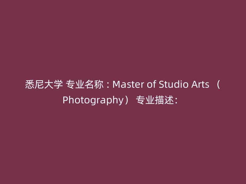 悉尼大学 专业名称 : Master of Studio Arts （Photography） 专业描述：