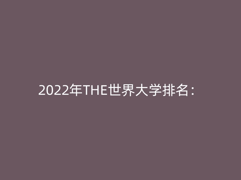 2022年THE世界大学排名：