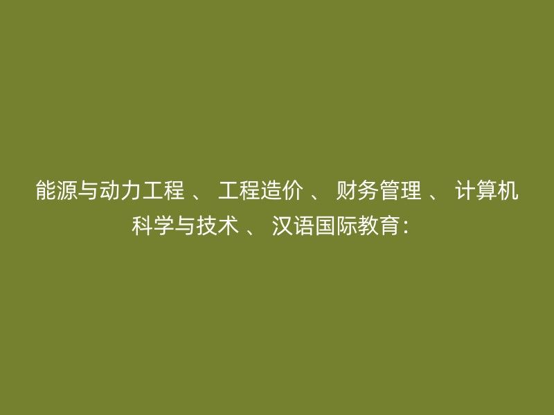 能源与动力工程 、 工程造价 、 财务管理 、 计算机科学与技术 、 汉语国际教育：