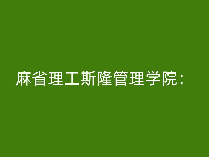 麻省理工斯隆管理学院：