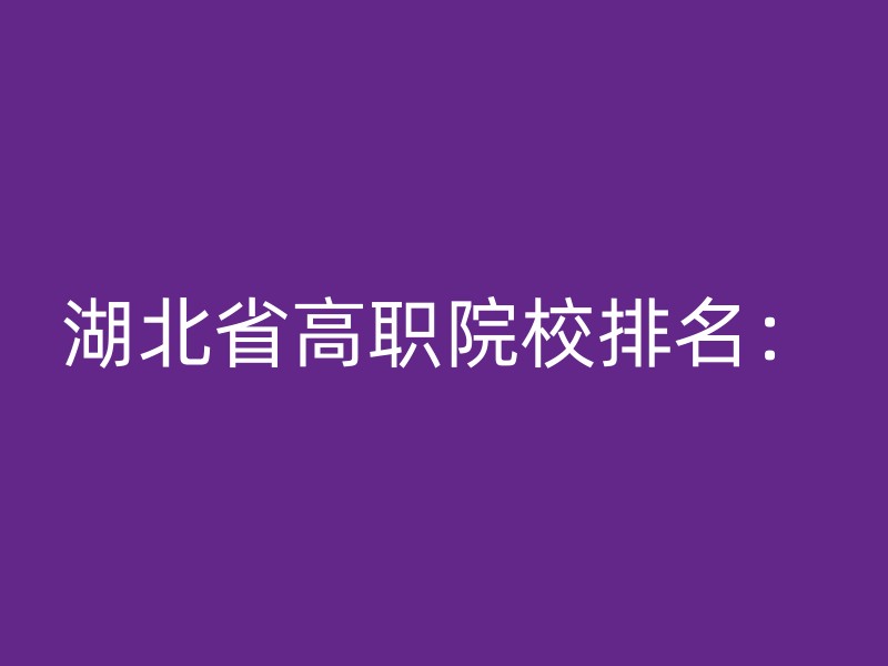 湖北省高职院校排名：