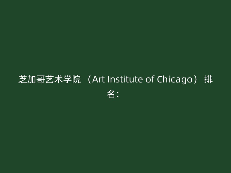 芝加哥艺术学院 （Art Institute of Chicago） 排名：