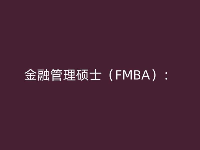 金融管理硕士（FMBA）：