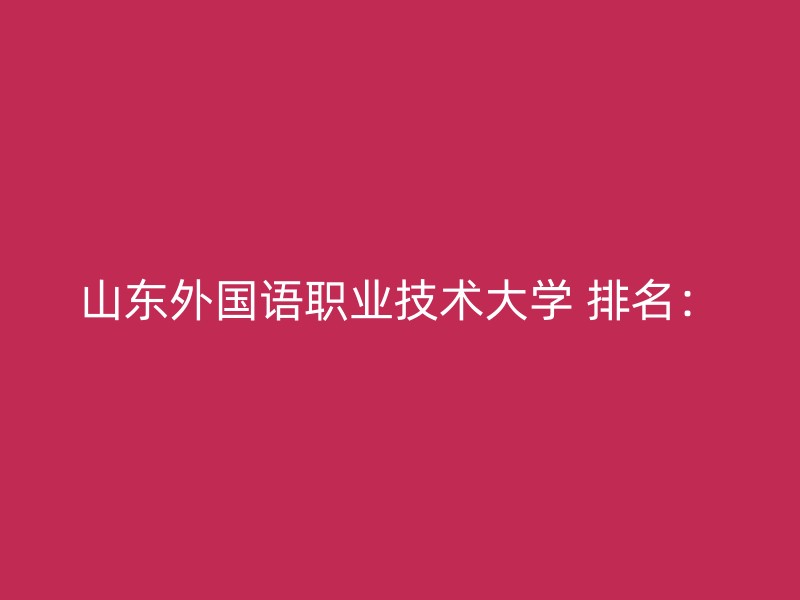 山东外国语职业技术大学 排名：